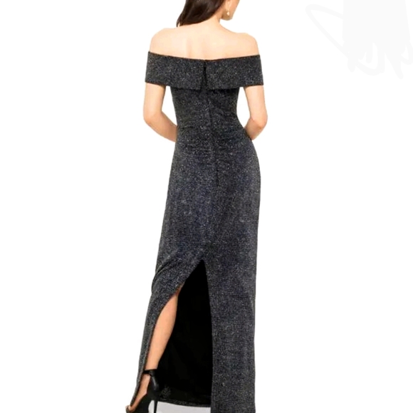 Xscape Evenings Women Metallic Sparkle Gown SIZE 4 Off The Shoulder Black - Picture 4 of 12